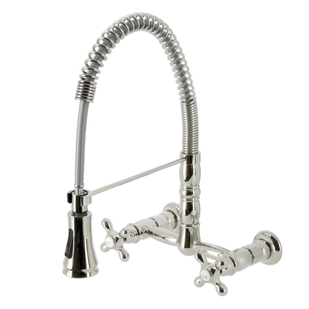 Heritage Double Handle Wall Mount Pull Down Sprayer Kitchen Faucet in Polished Nickel price history on PriceWatchPro