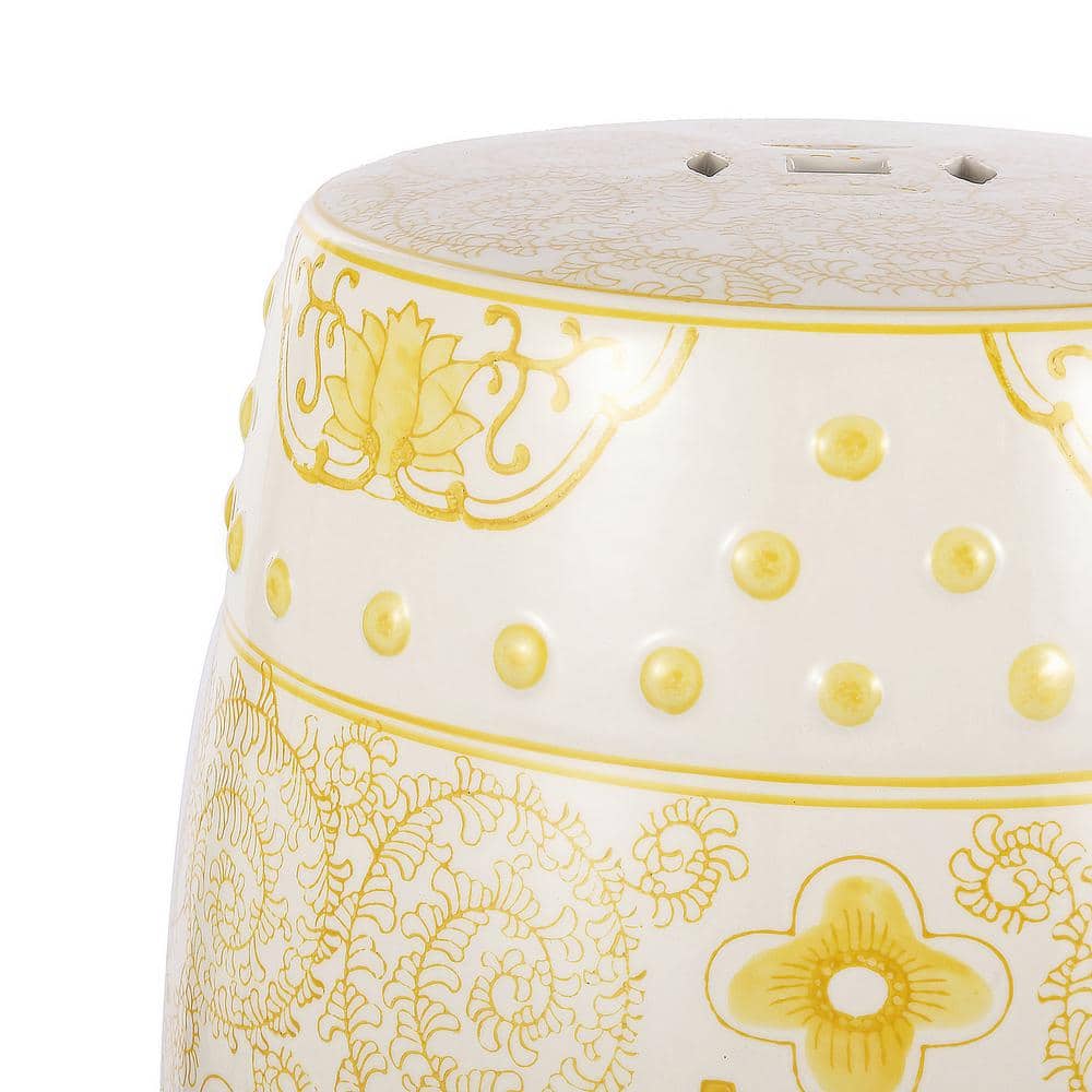 Jonathan Y Yellow and White Ceramic Round Garden Stool