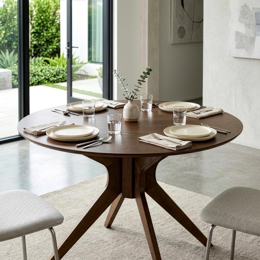 H&o wingtop25, Bridgingtable25セットbrunt Glamour Home Blair Walnut Finish Round Wood 45 in. 4-Legs Base