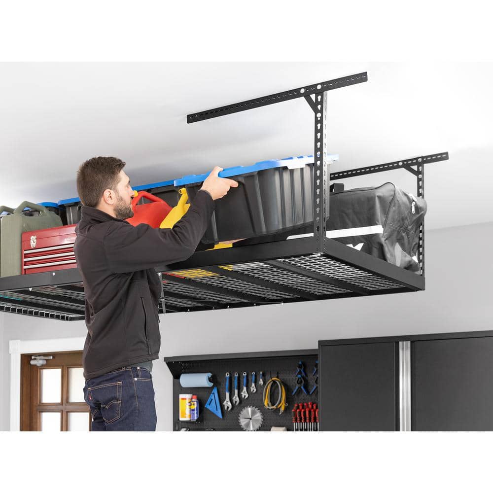 Black Heavy Duty Steel Adjustable Overhead Garage Storage Rack