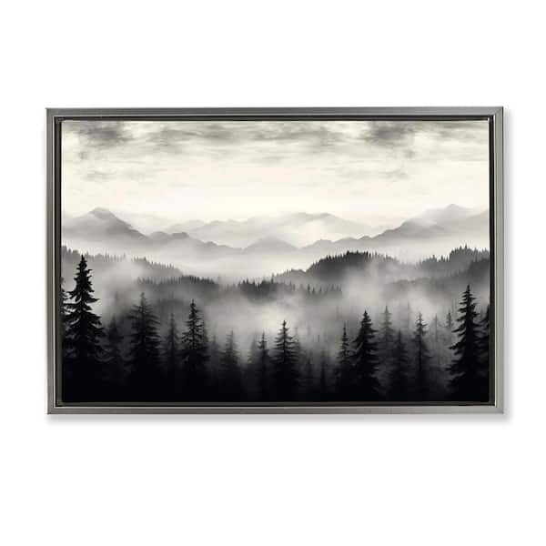 Stupell Industries Black and White Gradient Mountains by LSR Design Studio Gray Floater Frame Nature Graphic Art Print 21 in. x 31 in.