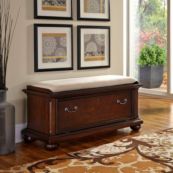 Home Styles Colonial Classic Upholstered Bench in Cultured Dark Cherry