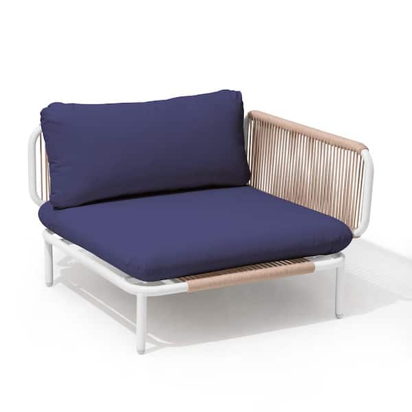 Crestlive Products 1-Piece Drawcord Metal Outdoor Sectional with Navy Blue Cushions