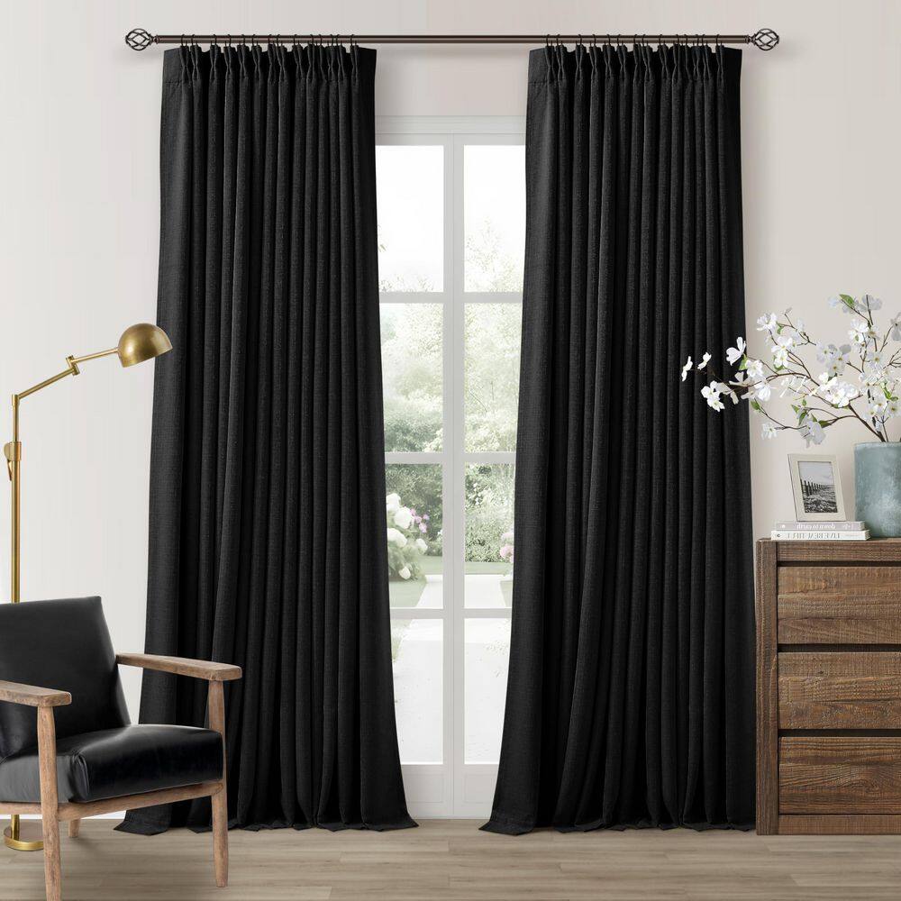 ZESTLIBI Black Linen Pinch Pleated 40 in. W x 105 in. L Back Tab