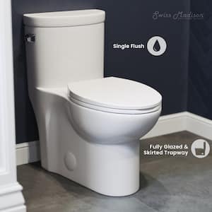 Sublime 1-Piece 1.28 GPF Single Flush Elongated Toilet in White Seat Included