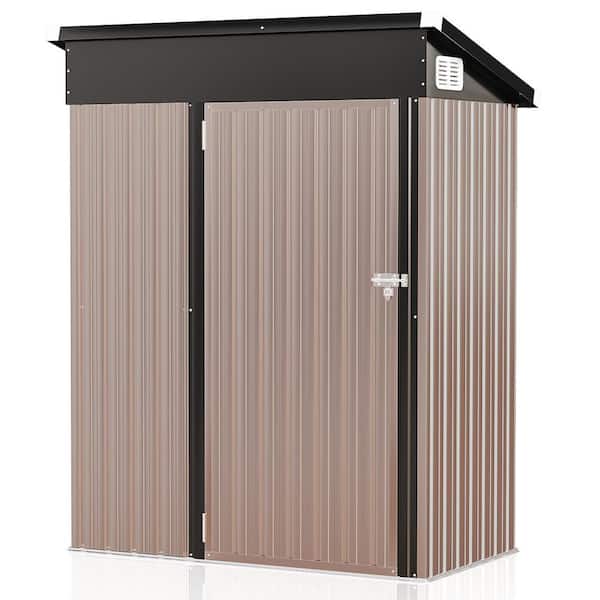 5 ft. W x 3 ft. D Brown Tool Shed Metal Storage Shed with Lockable Door, Sloping Roof and Vents for Garden (12 sq. ft.)