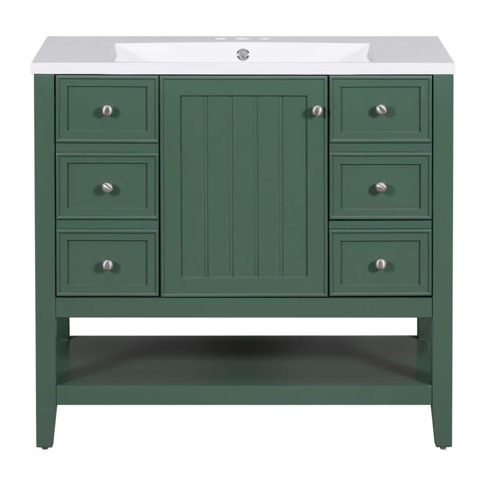 36 in. W Single Sink Freestanding Bath Vanity in Green with White Ceramic Top Unassembled price history on PriceWatchPro