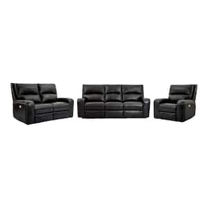 Donforto 3-Piece Charcoal Top Grain Leather Power Sofa Set
