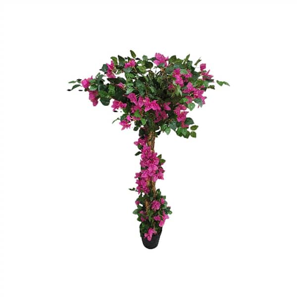 6.88 ft. Artificial Bougainvillea Tree, With Flowers And Leaves In Black Pot Home Decor