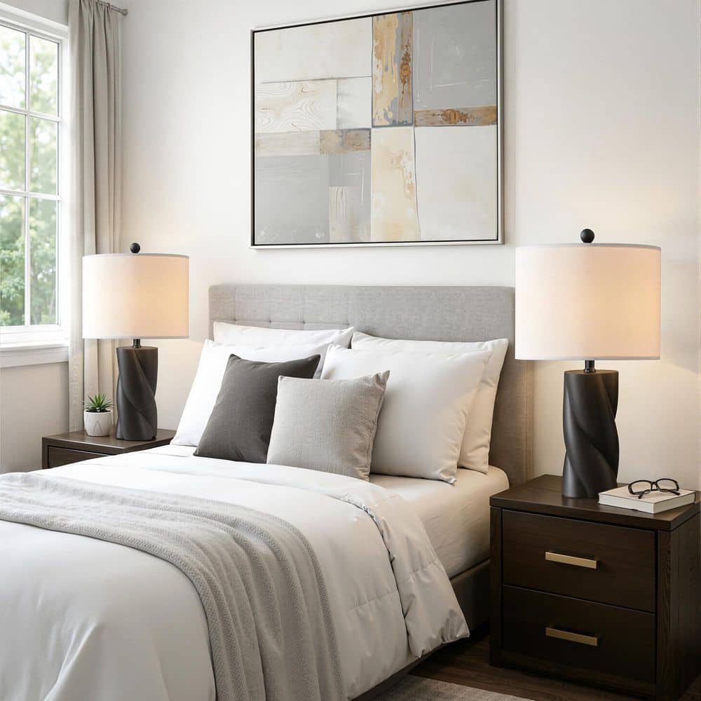 Sacramento 23.75 in. Black Modern Dimmable Ceramic Bedroom Living Room Bedside Desk Table Lamps (Set of 2) price history on PriceWatchPro