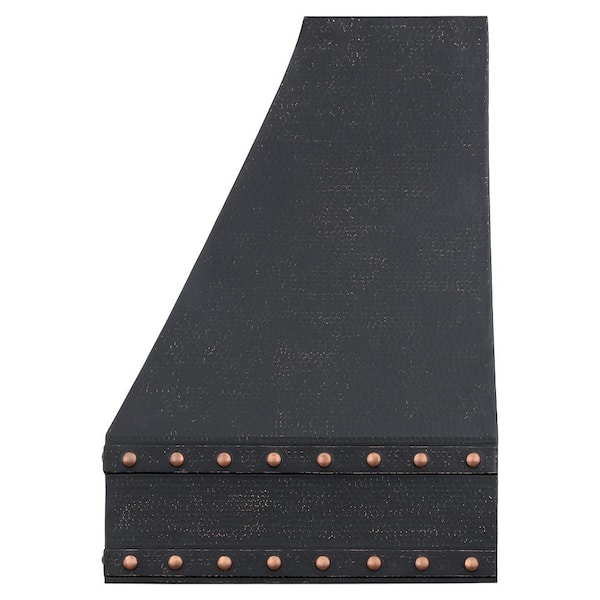 36 in. 1250 CFM Hammered Copper Ducted Wall Mounted Correa Range Hood in Glazed Black with Slim Baffle Filters