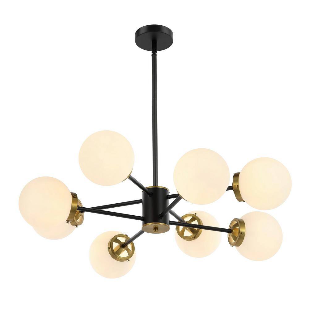Black 8-Light Sputnik Chandelier with Opal Glass Shades