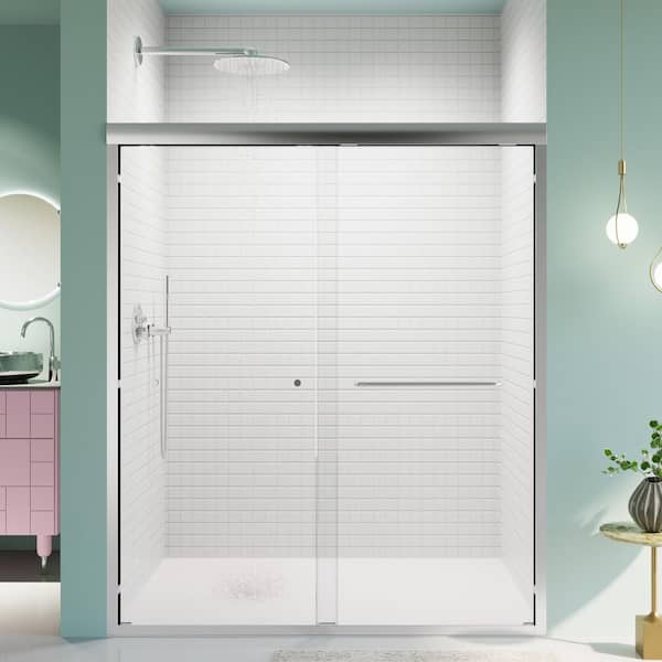 56 to 60 in. W x 70 in. H Double Sliding Framed Shower Door in Chrome Finish with Clear Glass