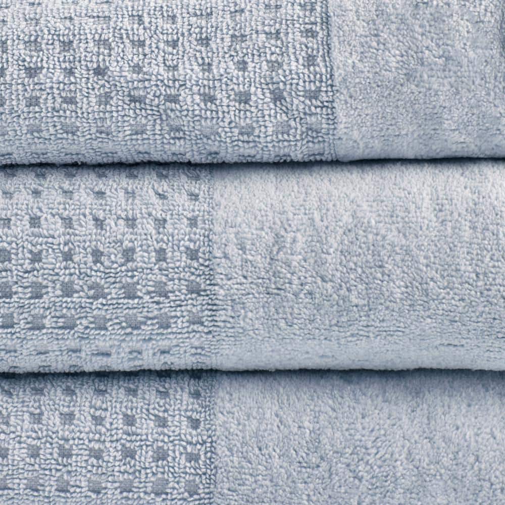 Blue Cotton Waffle Weave Hand Towel Set of Six