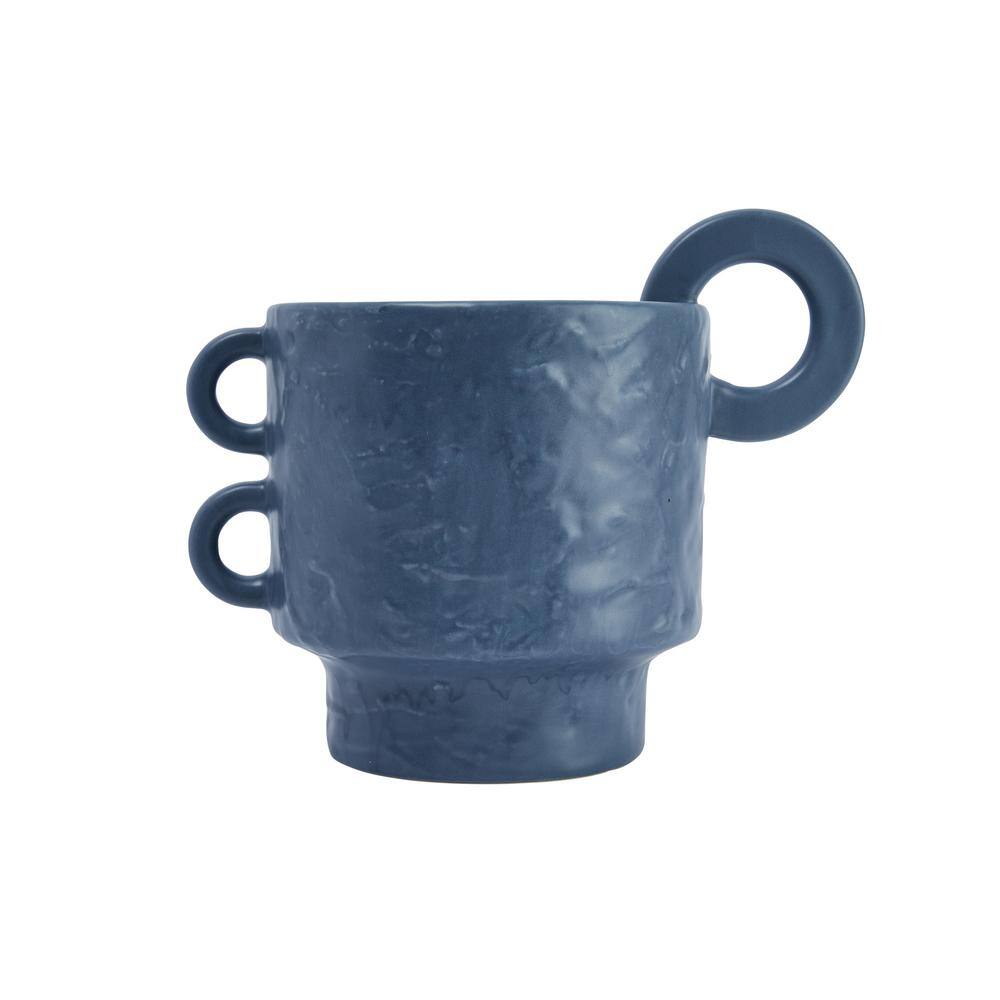 Modern Blue Stoneware Planter with Handles 9.5"