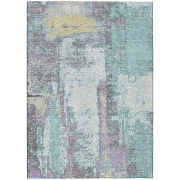 Chantille Machine Washable Indoor/Outdoor Abstract ACN1984 Teal 8 ft. x 10 ft. Area Rug