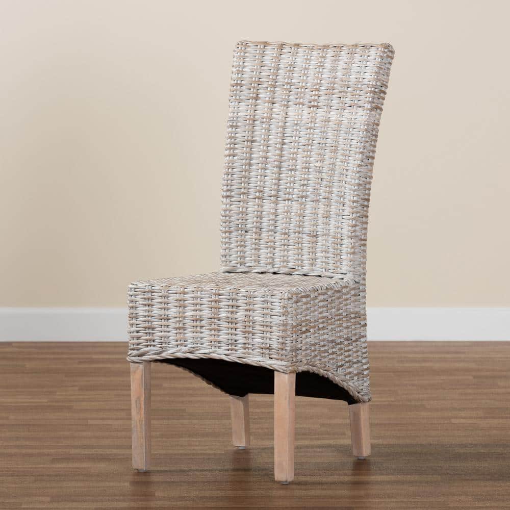 Trianna High Back White and Natural Rattan Dining Chair