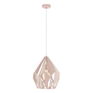 Carlton 12 in. W x 14.09 in. H 1-Light Pastel Apricot Geometric Pendant Light with Metal Shade