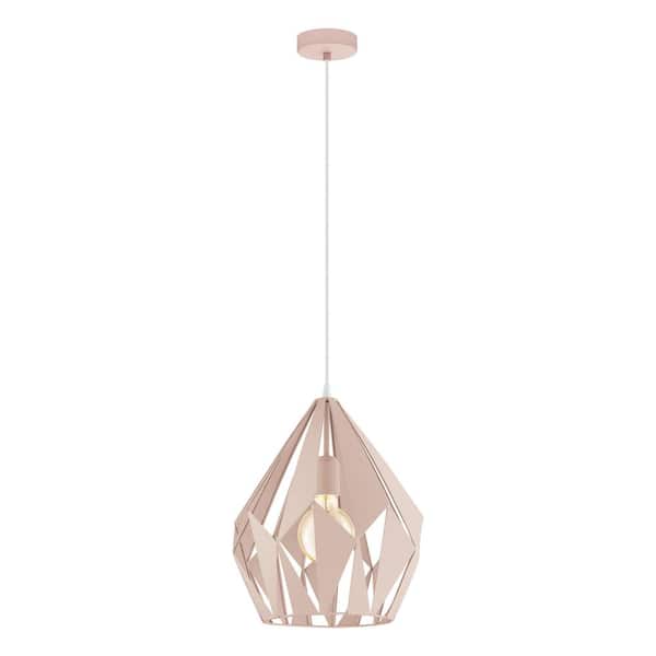 Eglo Carlton 12 in. W x 14.09 in. H 1-Light Pastel Apricot Geometric Pendant Light with Metal Shade