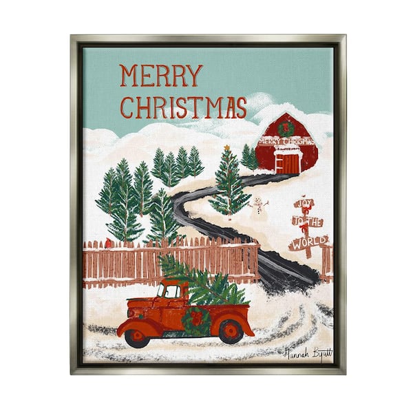 Stupell Industries Rural Christmas Scenery by Hannah Byatt 1-Piece Floater Frame Graphic Print Nature Poster Art Print 21 in. x 17 in.