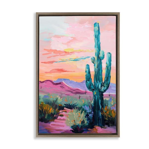 Stupell Industries Looming Cactus Pastel Sky by Petal Prints Design Brown Floater Frame Nature Graphic Art Print 31 in. x 21 in.