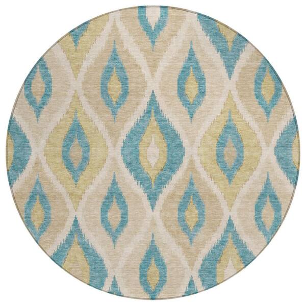 Chantille Machine Washable Indoor/Outdoor Abstract ACN3121 Teal 8 ft. x 8 ft. Round Rug