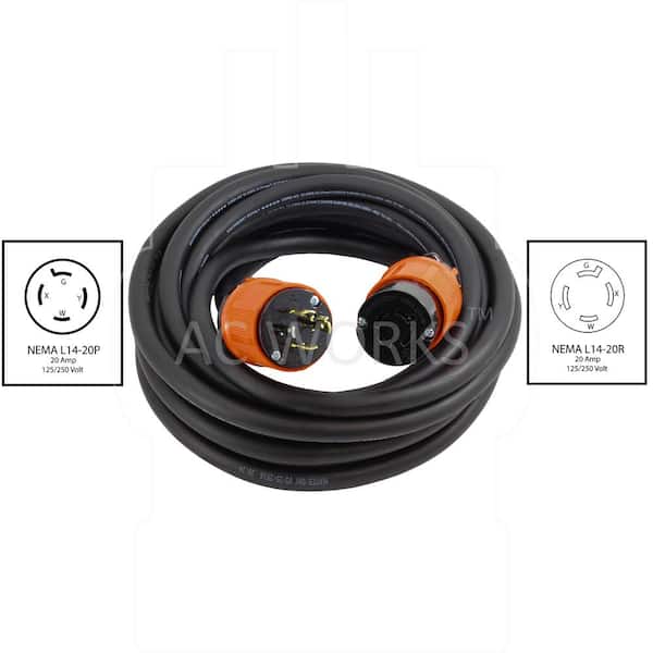 AC Works 25 ft. SOOW 10/3 NEMA 5-15 15 Amp 125-Volt Rubber Extension Cord, Black
