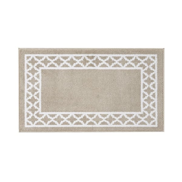 Collin Border Beige/White 2 ft. x 4 ft. Tufted Trellis Polypropylene Accent Rug