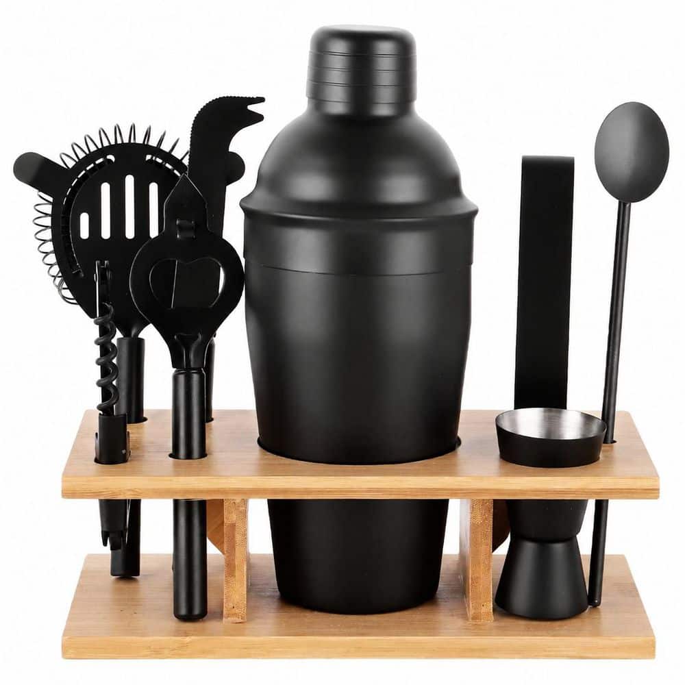 9-Piece Matte Black Stainless Steel Cocktail Shaker Bartending Set with Bamboo Stand price history on PriceWatchPro