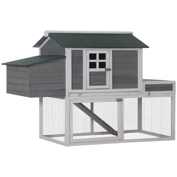 PawHut 63 in. Grey Wooden Chicken Coop 0.0003-Acre In-Ground with ...