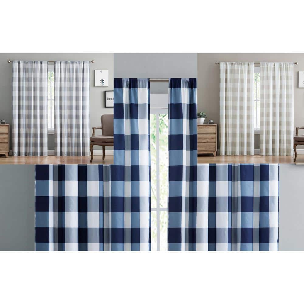 Khaki Buffalo Plaid Light-Filtering Polyester Drape Set