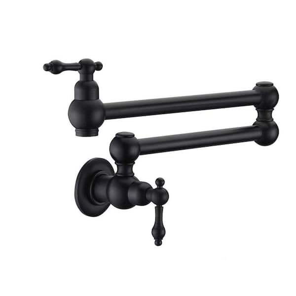 YASINU Commercial Wall Mount Kitchen Pot Filler Faucet with Single Handle in Matte Black