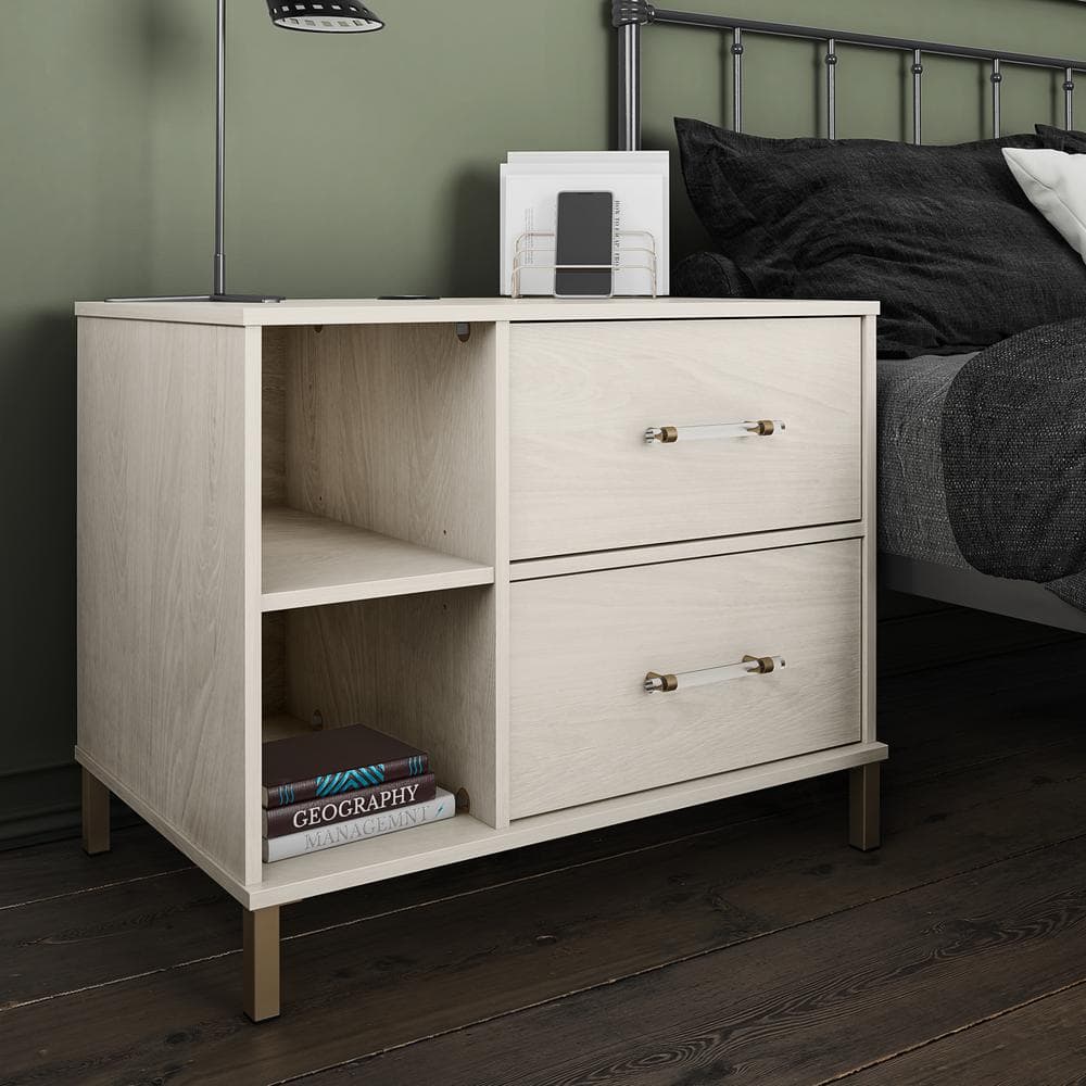 Kalissa Wide Nightstand with Wireless Charger, White Oak with Gold price history on PriceWatchPro