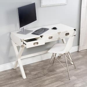 Anew 46 in. W Rectangular White Wood 3-Drawer Campaign Writing Desk