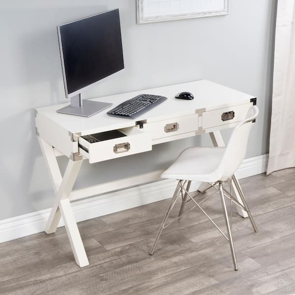 Butler Specialty Company Anew 46 in. W Rectangular White Wood 3-Drawer Campaign Writing Desk