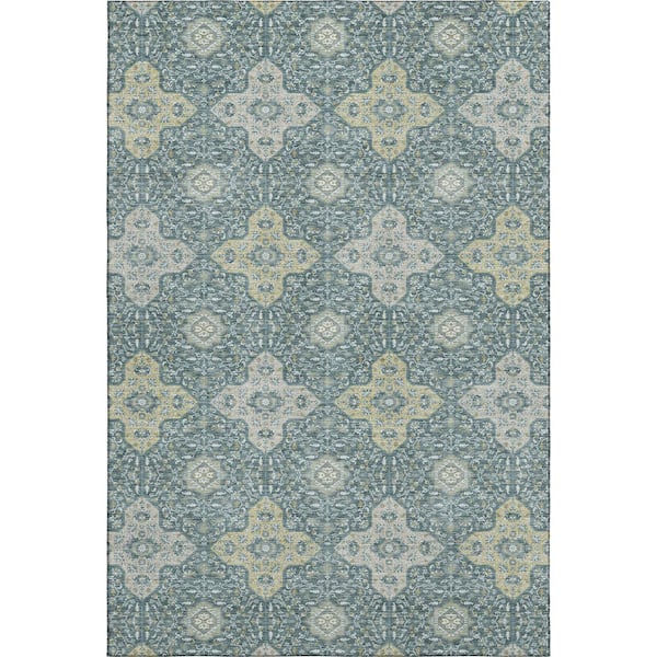 Mayfield Premium Machine Washable Abstract AMF2566 Teal 10 ft. x 14 ft. Area Rug