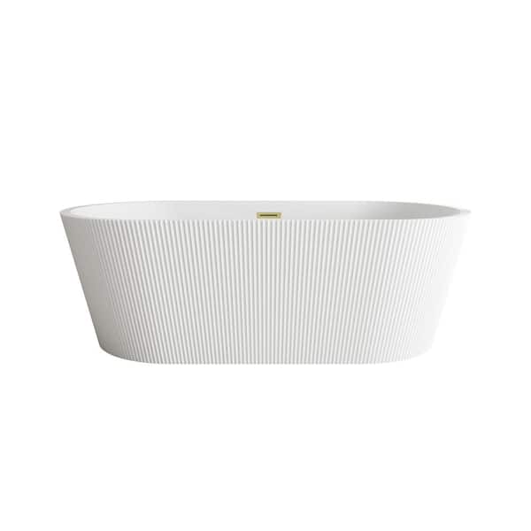 Unbranded Timeless Home 67 in. x 29 in. Soaking Bathtub with Center Drain in Glossy White with Brushed Gold Trim