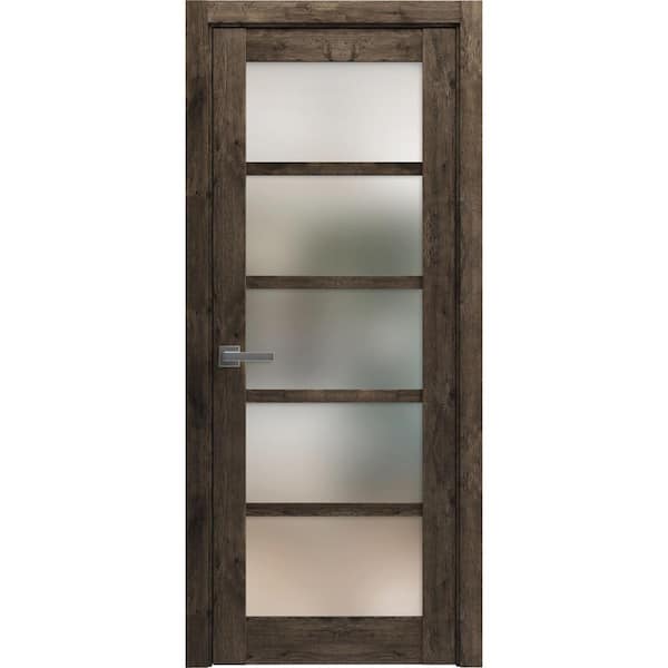 4002 24 in. x 80 in. Left-Hand/Inswing Solid Wood Frosted Glass Cognac Oak Single Prehung Interior Door with Hardware