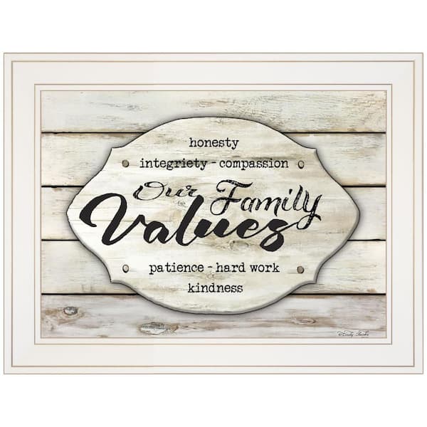 HomeRoots Charlie Our Family Values 1-Piece Framed Wall Art 15 in. x 19 in.