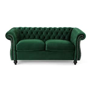 Somerville 61.8 in. Emerald Tufted Polyester 2-Seater Chesterfield Loveseat with Nailheads