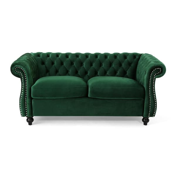 Noble House Somerville 61.8 in. Emerald Tufted Polyester 2-Seater Chesterfield Loveseat with Nailheads