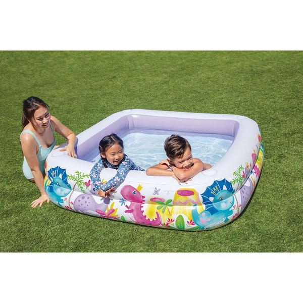 Intex - Square 62 in. x 48 in. Deep Inflatable Ocean Scene Sun Shade Kids Swimming Pool with Canopy