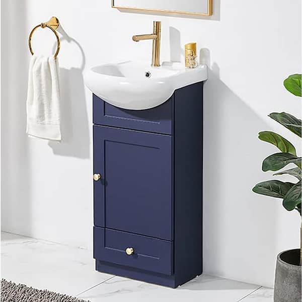 VAPSINT 18 in. W x 15 in. D x 37 in. H Freestanding Bath Vanity in BLue with Ceramic Sink