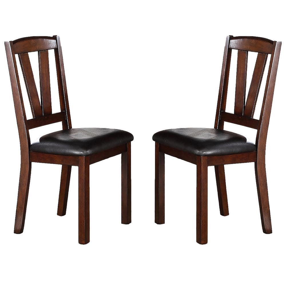 Poundex F1331 Dark Walnut Dining Chairs Faux Leather Cushion Set Of 2