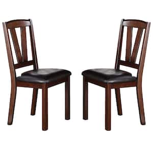 Walnut Solid Wood and Black Faux Leather High Chair (Set of 2)
