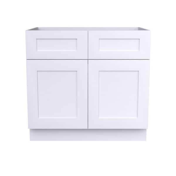 36 in. W x 24 in. D x 34.5 in. H Assembled Base Kitchen Cabinet with 2 Doors and 2 Drawers in White