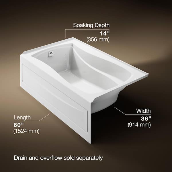 Mariposa 60 in. x 36 in. Soaking Bathtub with Left-Hand Drain in White, Integral Flange
