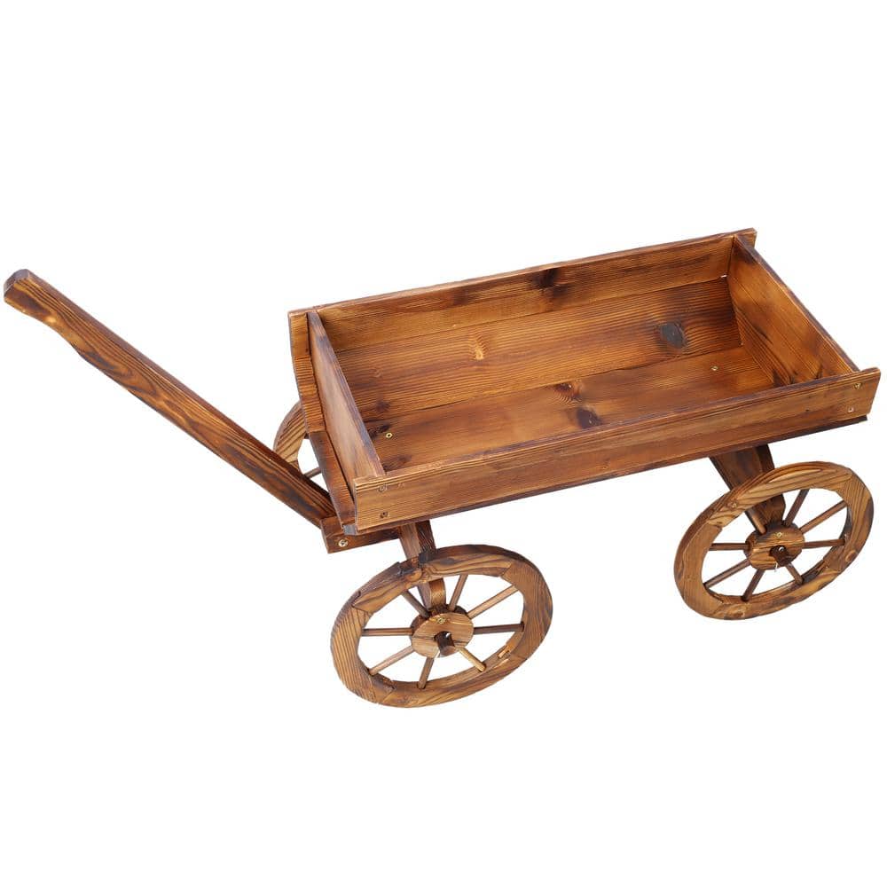 Rustic Fir Wood Wagon Planter with Wheels