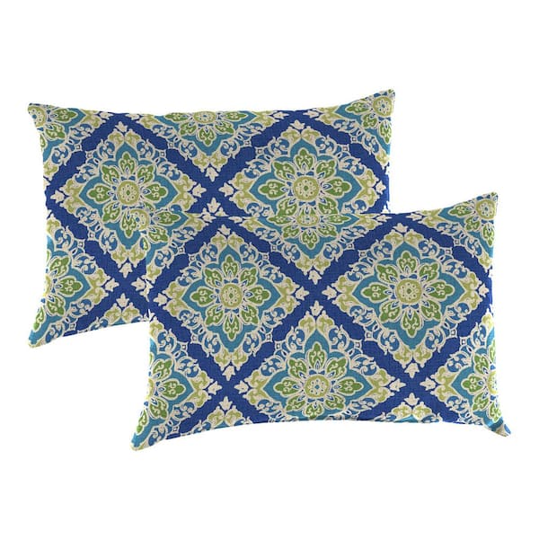 Jordan Manufacturing 16 in. L x 12 in. W x 6 in. T Rectangular Outdoor Lumbar Throw Pillow in Soprano Lagoon (2-Pack)