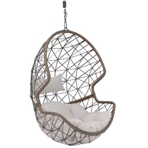 Danielle Resin Wicker Outdoor Hanging Egg Patio Lounge Chair with Gray Cushions
